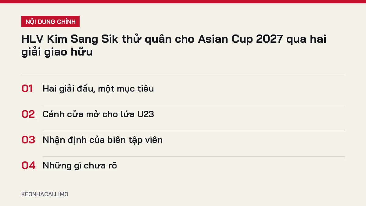 Tóm tắt nội dung HLV Kim Sang Sik thử quân Asian Cup, 4 ý chính cần biết