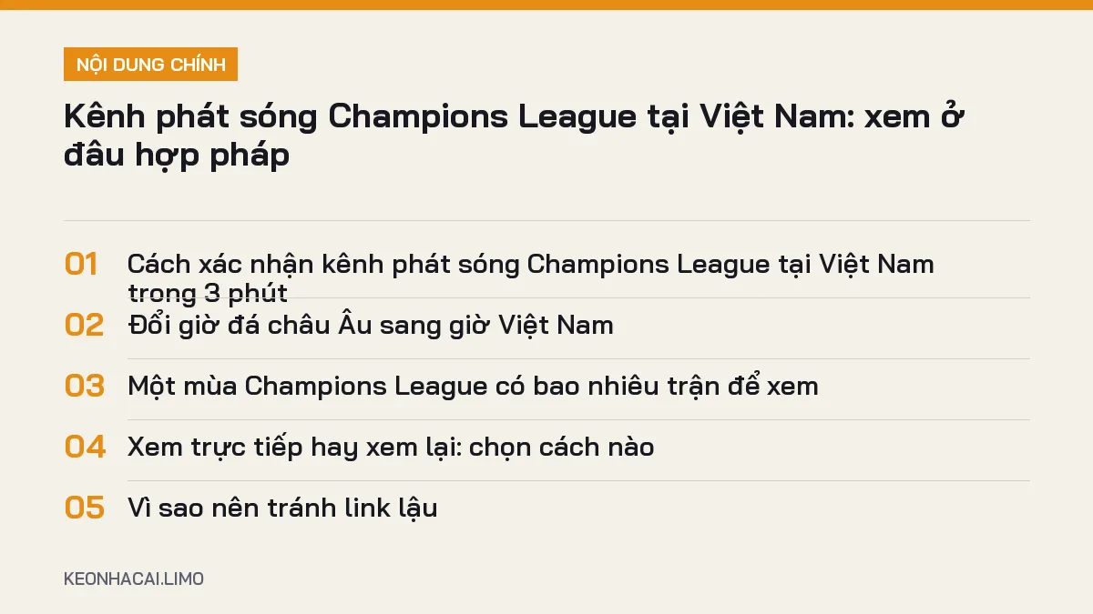 Tóm tắt nội dung kênh phát sóng champions league tại việt nam, 5 ý chính cần biết