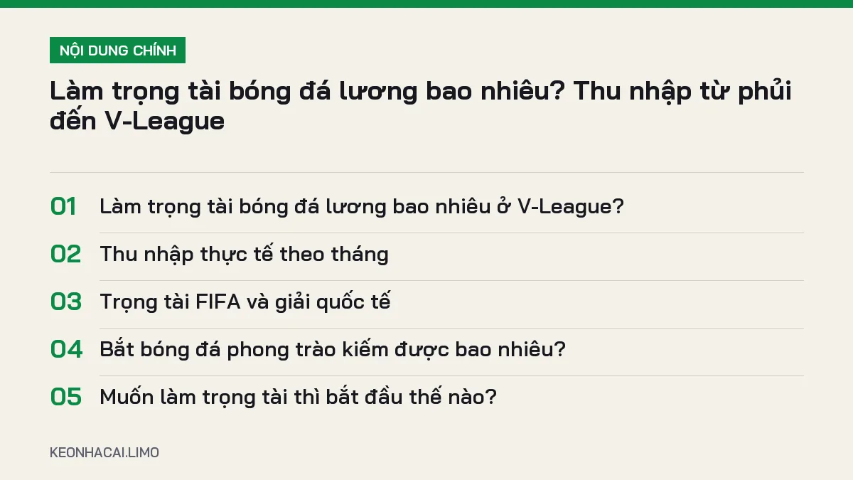 Tóm tắt nội dung làm trọng tài bóng đá lương bao nhiêu, 5 ý chính cần biết