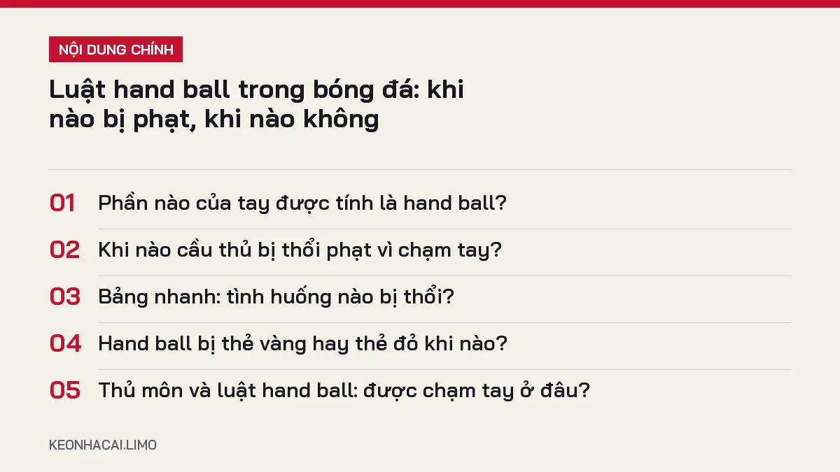 Tóm tắt nội dung luật hand ball trong bóng đá, 5 ý chính cần biết