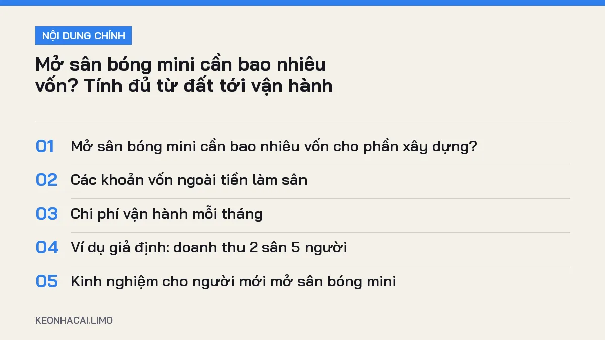 Tóm tắt nội dung mở sân bóng mini cần bao nhiêu vốn, 5 ý chính cần biết