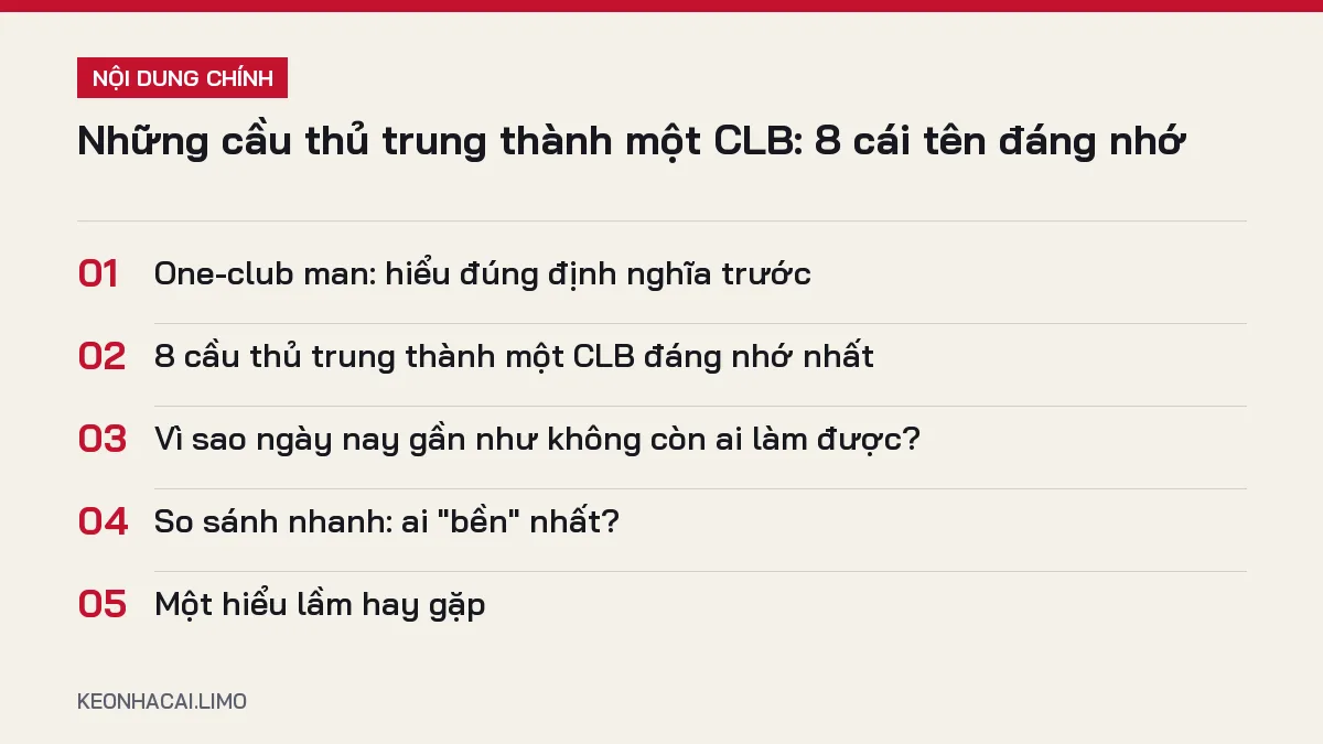 Tóm tắt nội dung những cầu thủ trung thành một clb, 5 ý chính cần biết