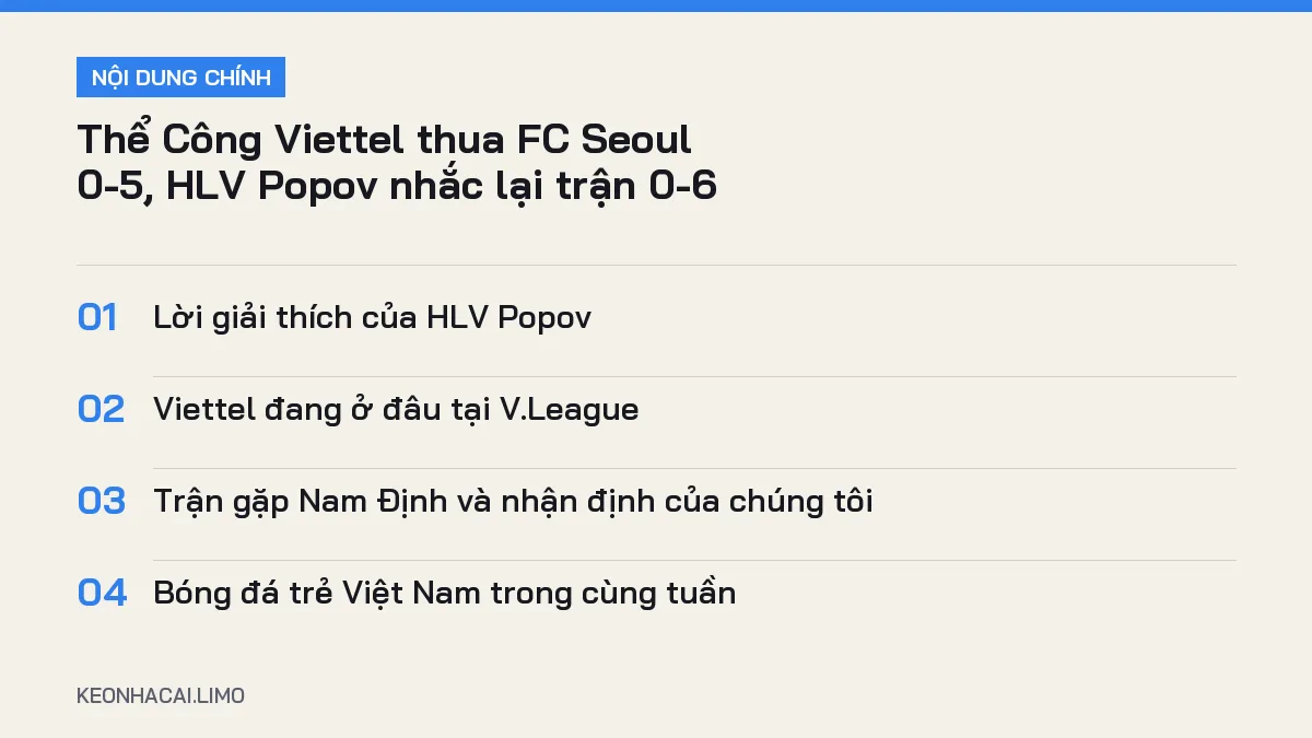 Tóm tắt nội dung Thể Công Viettel thua FC Seoul, 4 ý chính cần biết