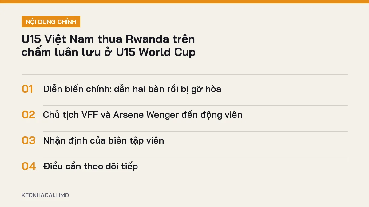 Tóm tắt nội dung U15 Việt Nam thua Rwanda, 4 ý chính cần biết