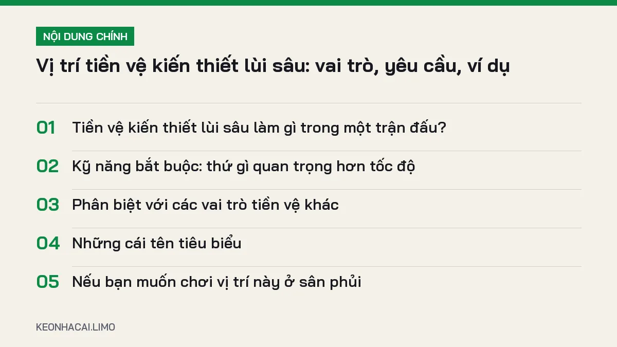 Tóm tắt nội dung vị trí tiền vệ kiến thiết lùi sâu, 5 ý chính cần biết